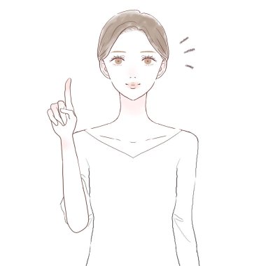 Parmaklarıyla açıklama yapan bir kadın. Beyaz arkaplanda.