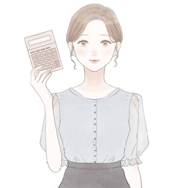 Hesap makinesi tutan kadın. Beyaz arkaplanda.