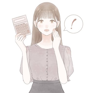 Hesap makineli bir kadın. Beyaz arkaplanda.