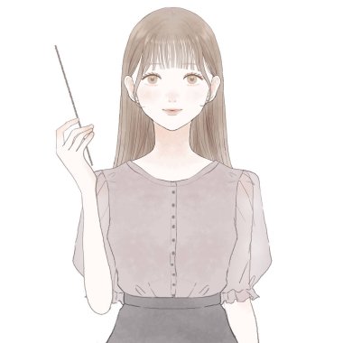 Kadın talimat çubuğuyla açıklıyor. Beyaz arkaplanda.