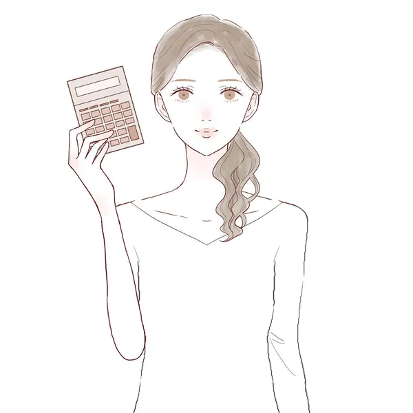 Une Femme Tenant Une Calculatrice Sur Fond Blanc — Image vectorielle