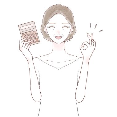 Elinde hesap makinesi olan orta yaşlı bir kadın ve elinde 