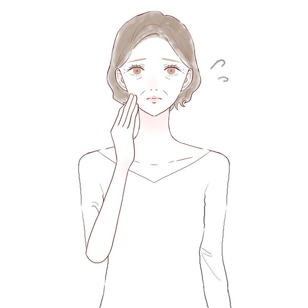 Женщина средних лет в беде. На белом фоне.