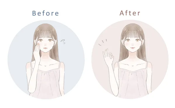 Antes Depois Mulher Perturbada Está Bem Fundo Branco — Vetor de Stock