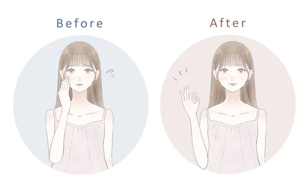 Antes Depois Mulher Perturbada Está Bem Fundo Branco — Vetor de Stock