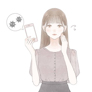 Akıllı telefonu olan kadın virüse maruz kalmış. Beyaz arkaplanda.