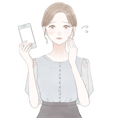 Akıllı telefona ihtiyacı olan bir kadın. Beyaz arkaplanda.