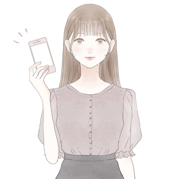 Femme Tenant Smartphone Sur Fond Blanc — Image vectorielle