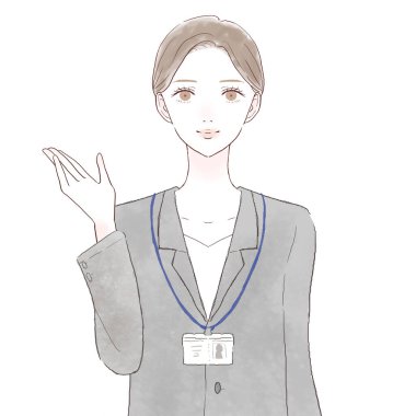 Rehber kıyafetli bir kadın. Beyaz arkaplanda.