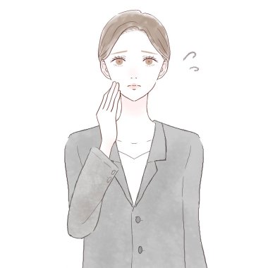 Sorunlu takım elbiseli kadın. Beyaz arkaplanda.