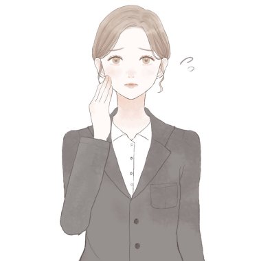 Sorunlu takım elbiseli kadın. Beyaz arkaplanda.