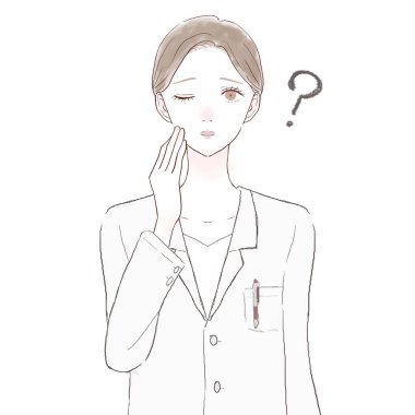 Kadın doktorun şüpheleri var. Beyaz arkaplanda.