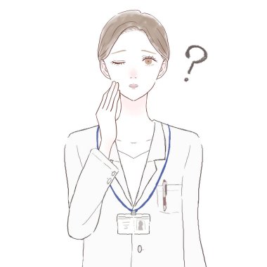 Kadın doktorun şüpheleri var. Beyaz arkaplanda.