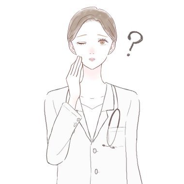 Kadın doktorun şüpheleri var. Beyaz arkaplanda.