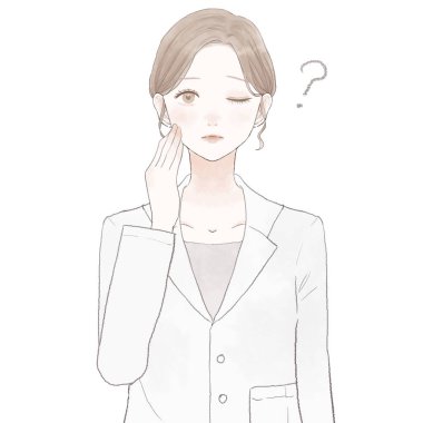 Kadın doktorun şüpheleri var. Beyaz arkaplanda.