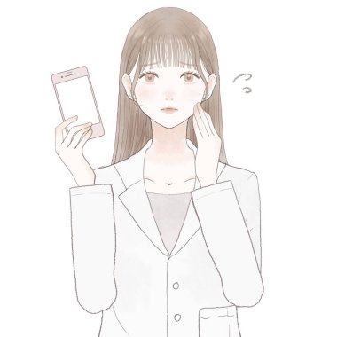 Akıllı telefonu olan bir kadın doktor. Beyaz arkaplanda.