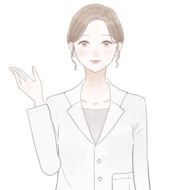 Kadın doktor rehberliği. Beyaz arkaplanda.