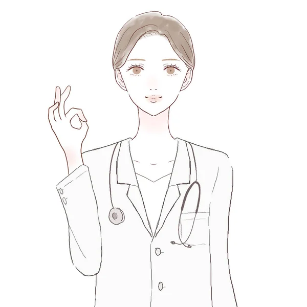 Vrouwelijke Dokter Die Een Goed Teken Geeft Witte Achtergrond — Stockvector
