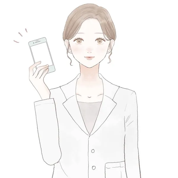 Médecin Femme Avec Smartphone Sur Fond Blanc — Image vectorielle