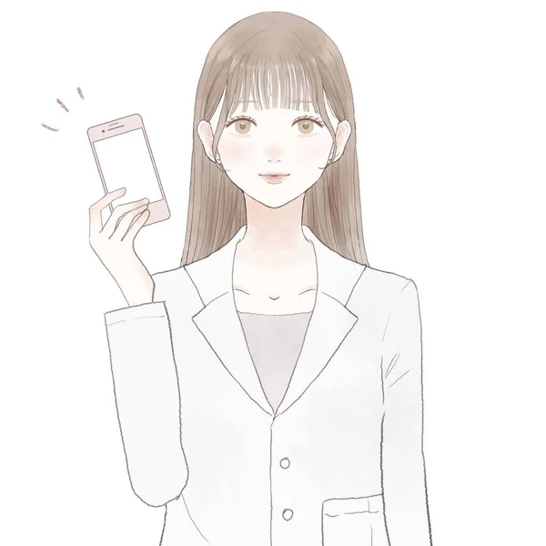 Female Doctor Smartphone White Background — Stock Vector