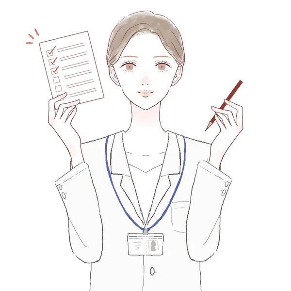 Female Doctor Checklist White Background — Stock Vector