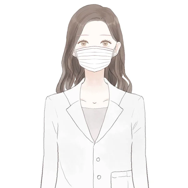 女医生戴着无纺布的口罩 白色背景 — 图库矢量图片