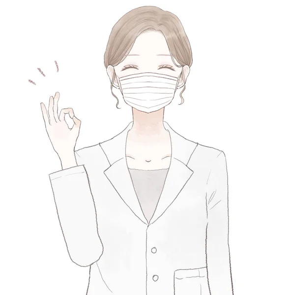 Une Femme Médecin Portant Masque Non Tissé Avec Signe Sur — Image vectorielle