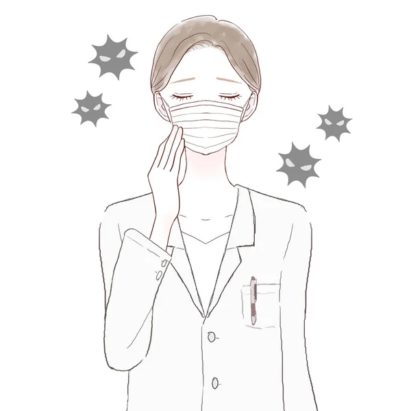 Γυναίκα Γιατρός Που Φοράει Υφασμένη Μάσκα Λευκό Φόντο — Διανυσματικό Αρχείο