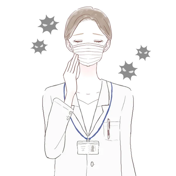 Female Doctor Wearing Nonwoven Mask White Background — Stock Vector
