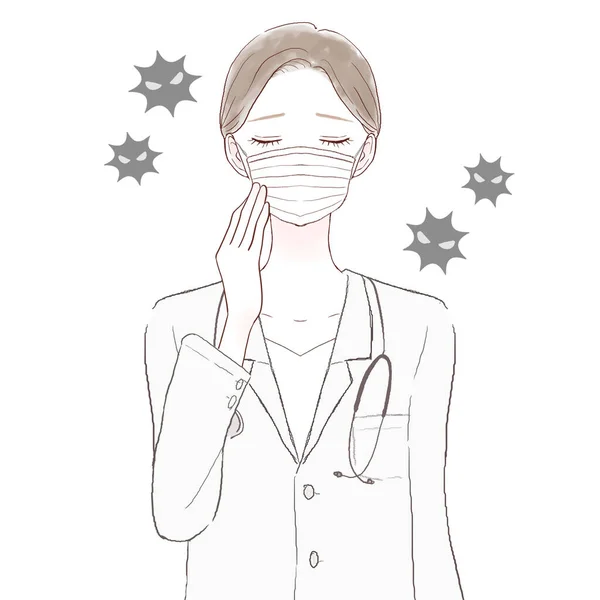 Örülmemiş Maske Takan Kadın Doktor Beyaz Arkaplanda — Stok Vektör