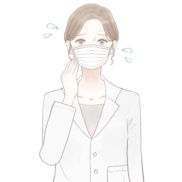 Female Doctor Suffering Steaming Due Wearing Nonwoven Mask White Background — Stock Vector