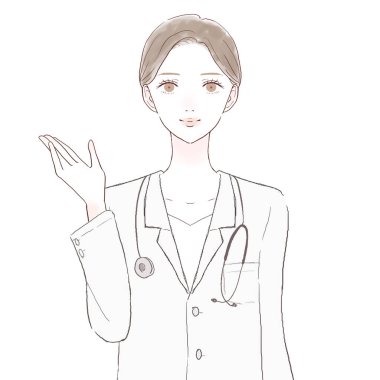 Kadın doktor rehberliği. Beyaz arkaplanda.