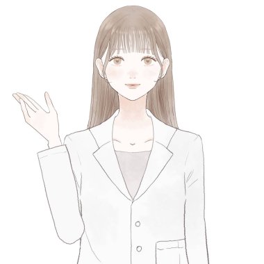 Kadın doktor rehberliği. Beyaz arkaplanda.