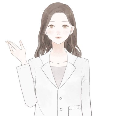 Kadın doktor rehberliği. Beyaz arkaplanda.