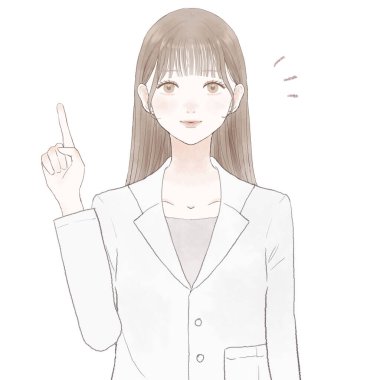 Kadın doktor parmağını göstererek açıklıyor. Beyaz arkaplanda.