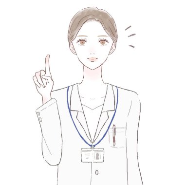 Kadın doktor parmağını göstererek açıklıyor. Beyaz arkaplanda.