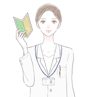 Kadın doktor başlangıç işareti taşıyor. Beyaz arkaplanda.