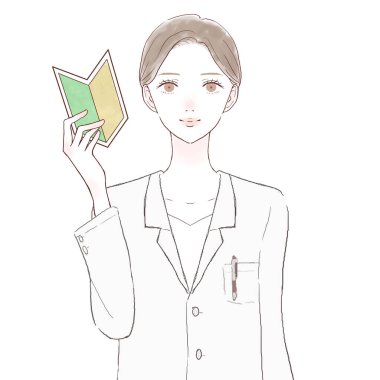 Kadın doktor başlangıç işareti taşıyor. Beyaz arkaplanda.