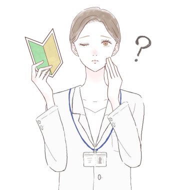 Şüpheleri olan, başlangıç noktası olan bir kadın doktor. Beyaz arkaplanda.