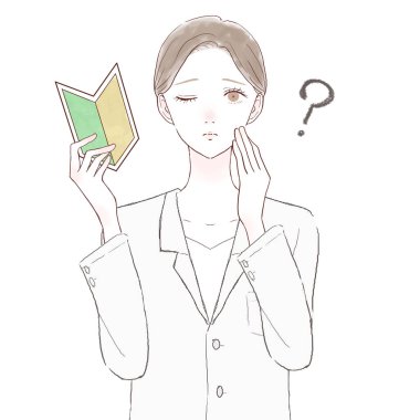 Şüpheleri olan, başlangıç noktası olan bir kadın doktor. Beyaz arkaplanda.