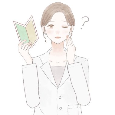 Şüpheleri olan, başlangıç noktası olan bir kadın doktor. Beyaz arkaplanda.