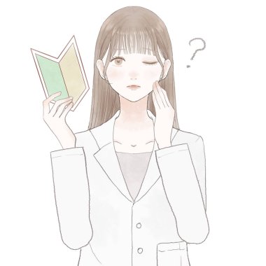 Şüpheleri olan, başlangıç noktası olan bir kadın doktor. Beyaz arkaplanda.