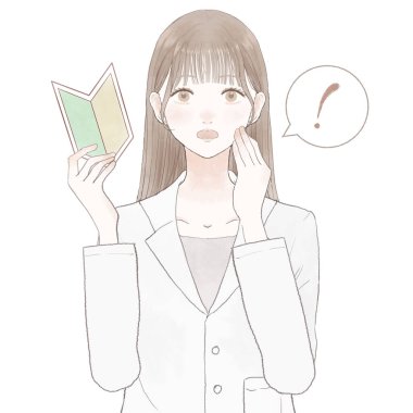 Kadın doktor başlangıç işaretine şaşırdı. Beyaz arkaplanda.