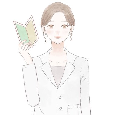 Kadın doktor başlangıç işareti taşıyor. Beyaz arkaplanda.