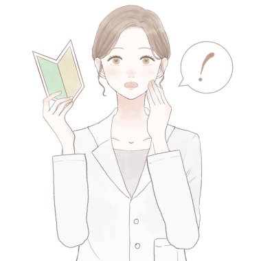 Kadın doktor başlangıç işaretine şaşırdı. Beyaz arkaplanda.