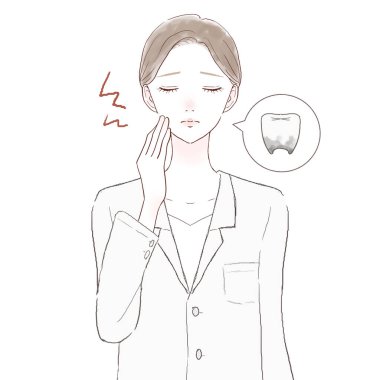 Diş çürüğü çeken kadın doktor. Beyaz arkaplanda.