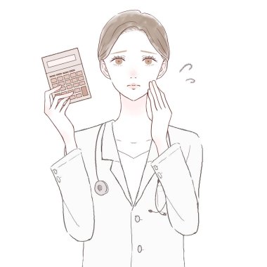 Hesap makinesine ihtiyacı olan kadın doktor. Beyaz arkaplanda.