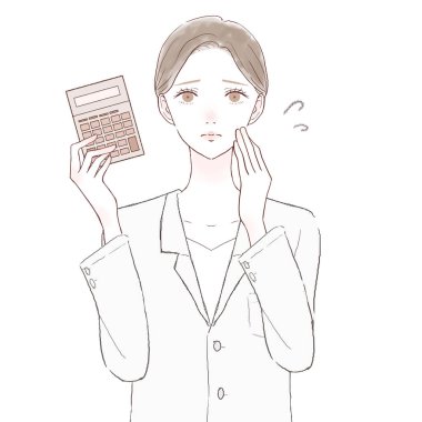 Hesap makinesine ihtiyacı olan kadın doktor. Beyaz arkaplanda.