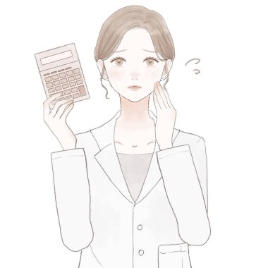 Hesap makinesine ihtiyacı olan kadın doktor. Beyaz arkaplanda.