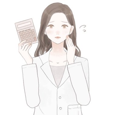 Hesap makinesine ihtiyacı olan kadın doktor. Beyaz arkaplanda.